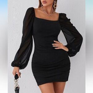 METOES Women's 2024 Black Long Dress Contrast Mesh Dress XS